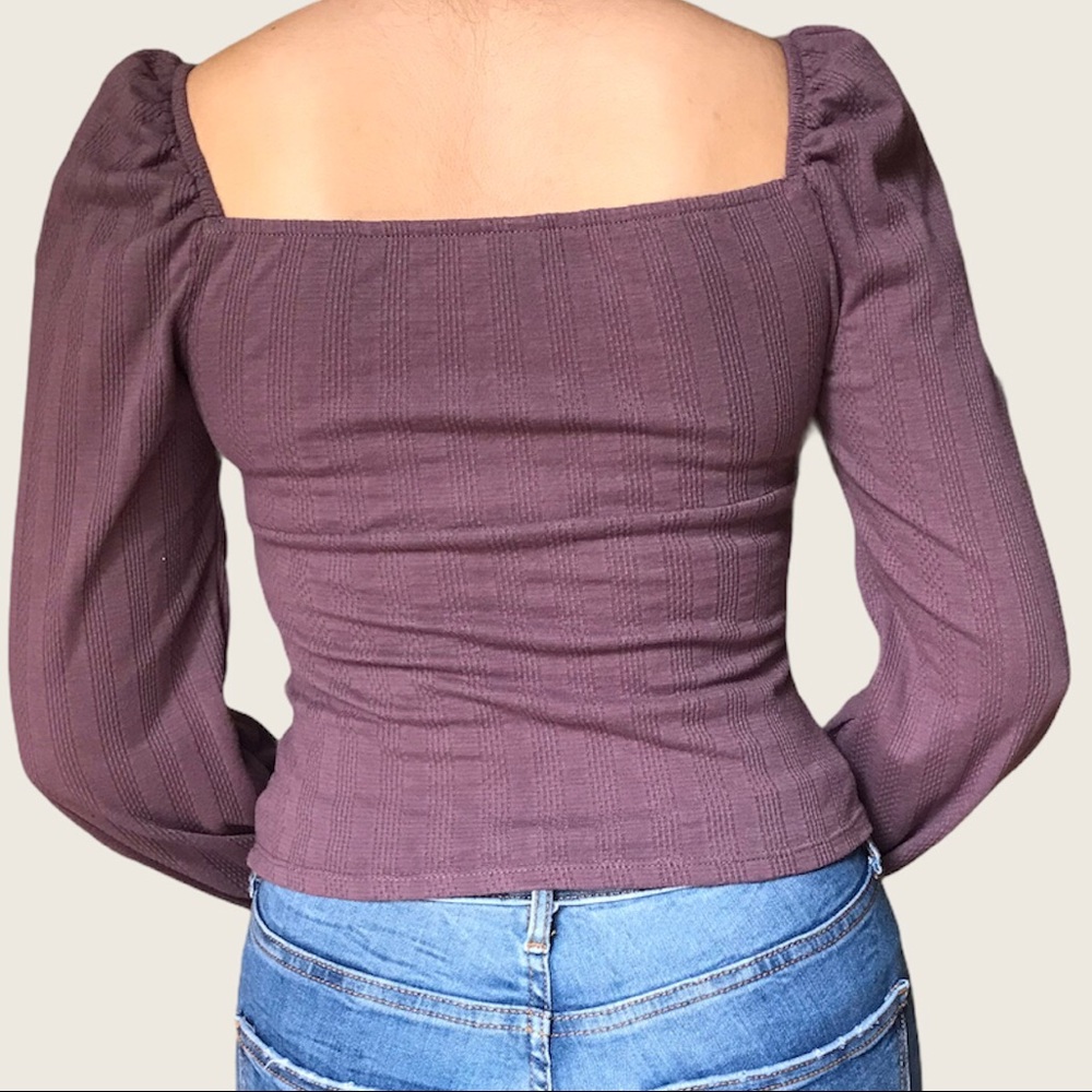 Wild Fable purple puff sleeve ribbed peasant top - Picture 2 of 7